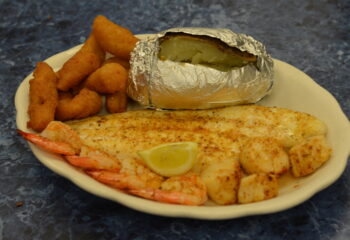Br. Flounder, Jumbo Shrimp, and Scallops